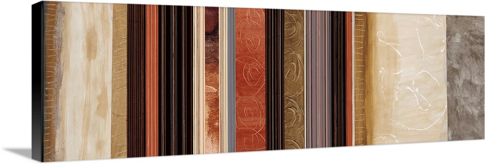 Panoramic artwork of varies textured colors in a striped pattern.
