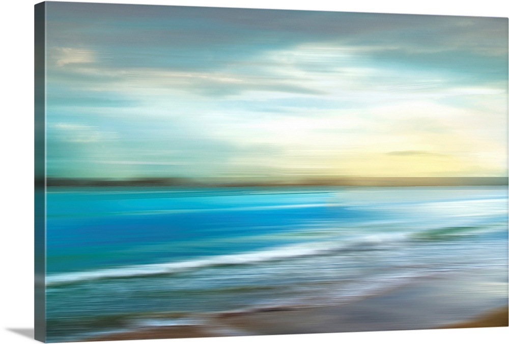A seascape photograph of ocean waves in a blurred effect that gives the image a sense of motion.
