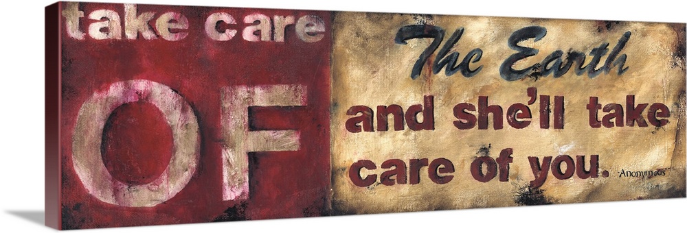Design with the text "Take Car Of The Earth And She'll Take Care Of you." done is a rustic effect.