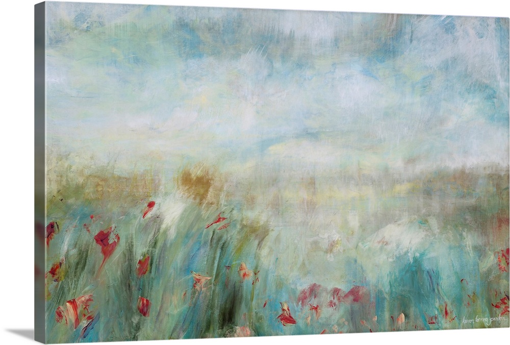 Painting of a field of flowers done in soft brush strokes.