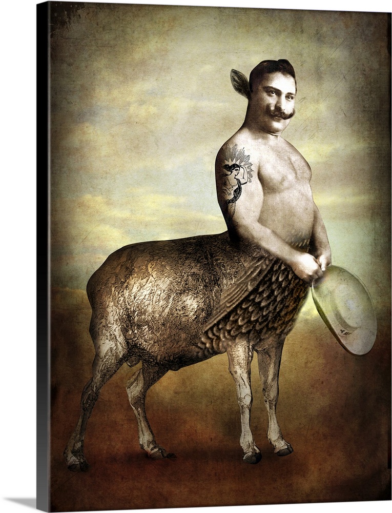 A digital composite of a mythical creature made up of a human and animal.