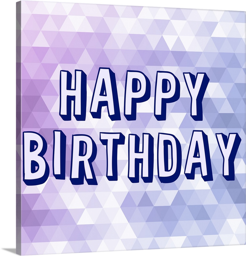 "Happy Birthday" on a purple disco ball patterned background.