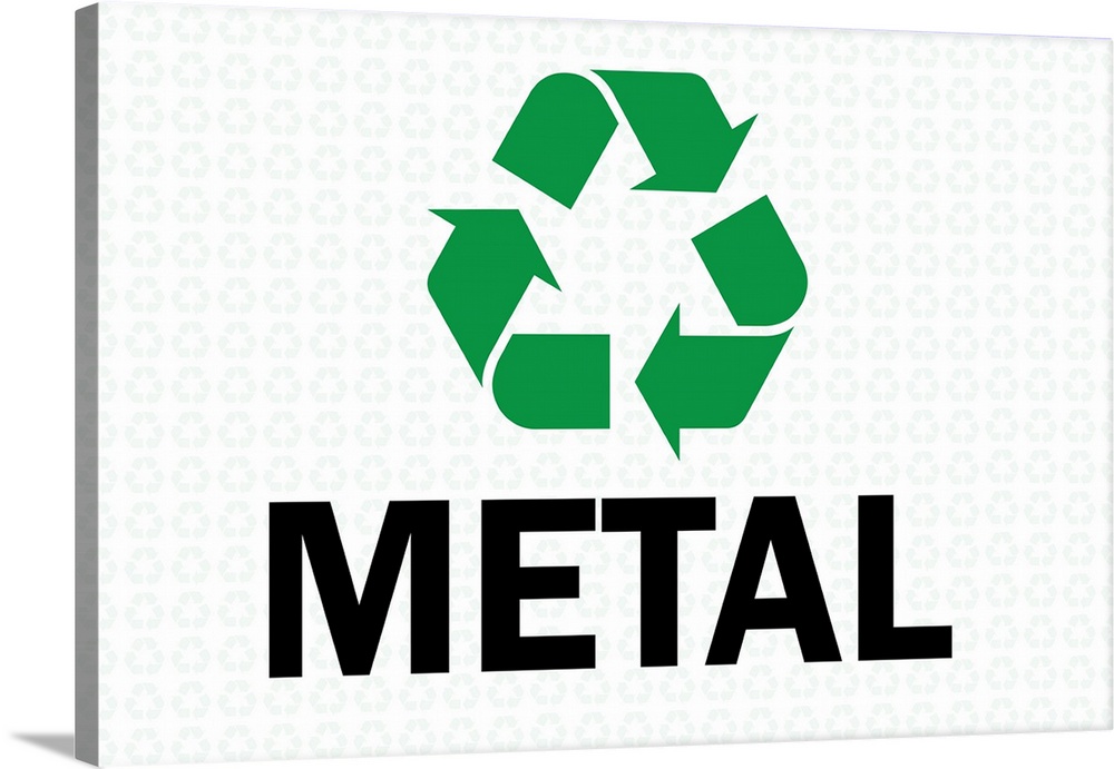 Green recycling symbol with "Metal" written underneath in black