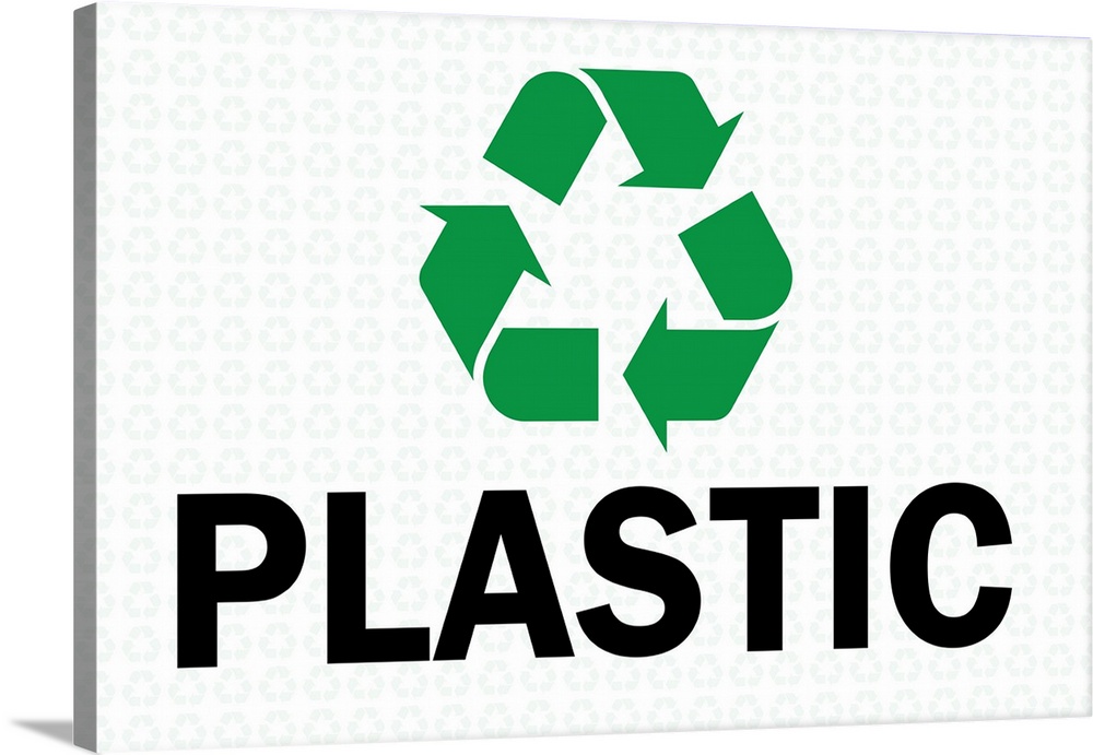 Green recycling symbol with "Plastic" written underneath in black