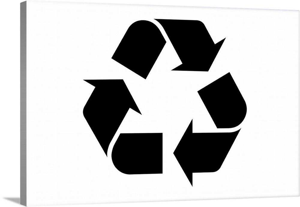Black recycling symbol on a white background