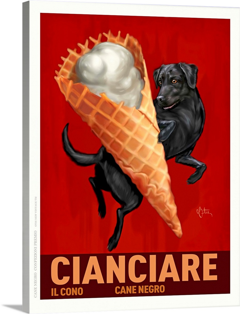Retro style advertising poster featuring Black Lab with Italian Waffle Cone
