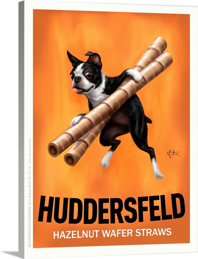 Retro style advertising poster featuring Boston Terrier with Wafer Straws