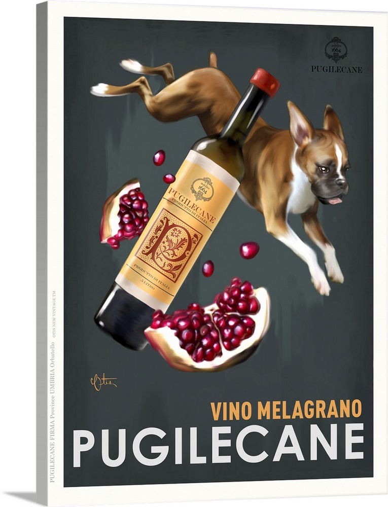Retro style advertising poster featuring Boxer and Italian Pomegranate Wine