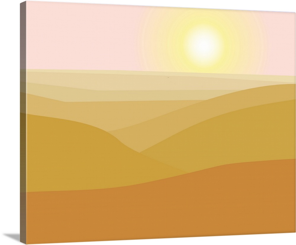 Illustration of dry desert landscape with sun in the sky.