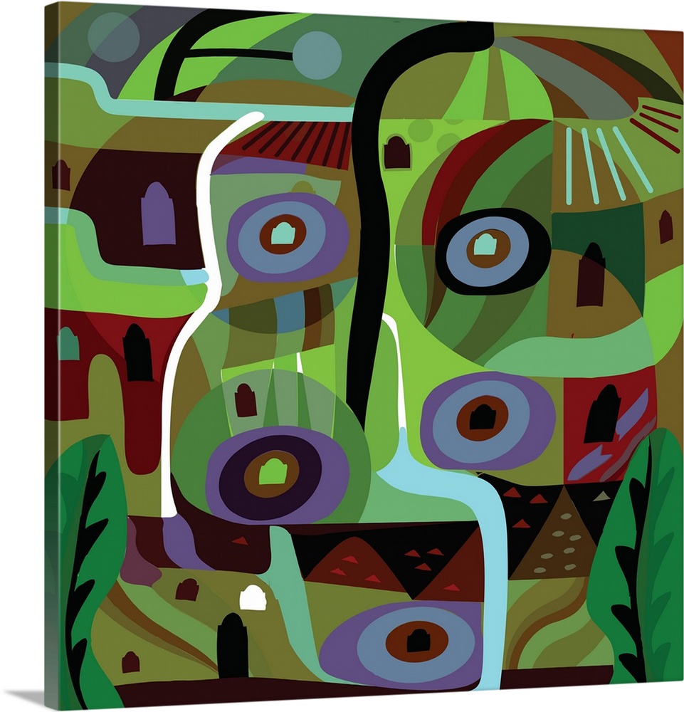 A square design of a forest with abstract shapes.