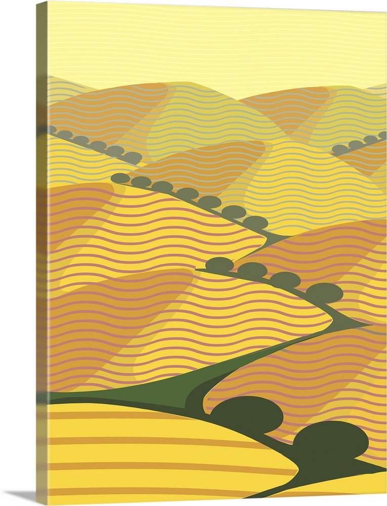 Illustration of Abstracted Yellow Hills in Baja California Coastline.