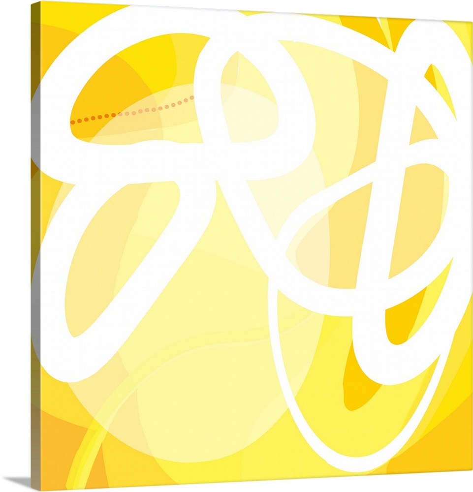 A square abstract design of curved lines and circular shapes on a yellow background.
