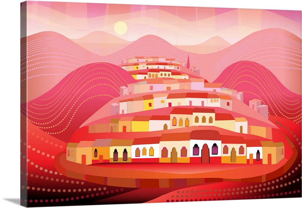 Colorful illustration of the city of San Miguel in the state of Guanajuato in Mexico.