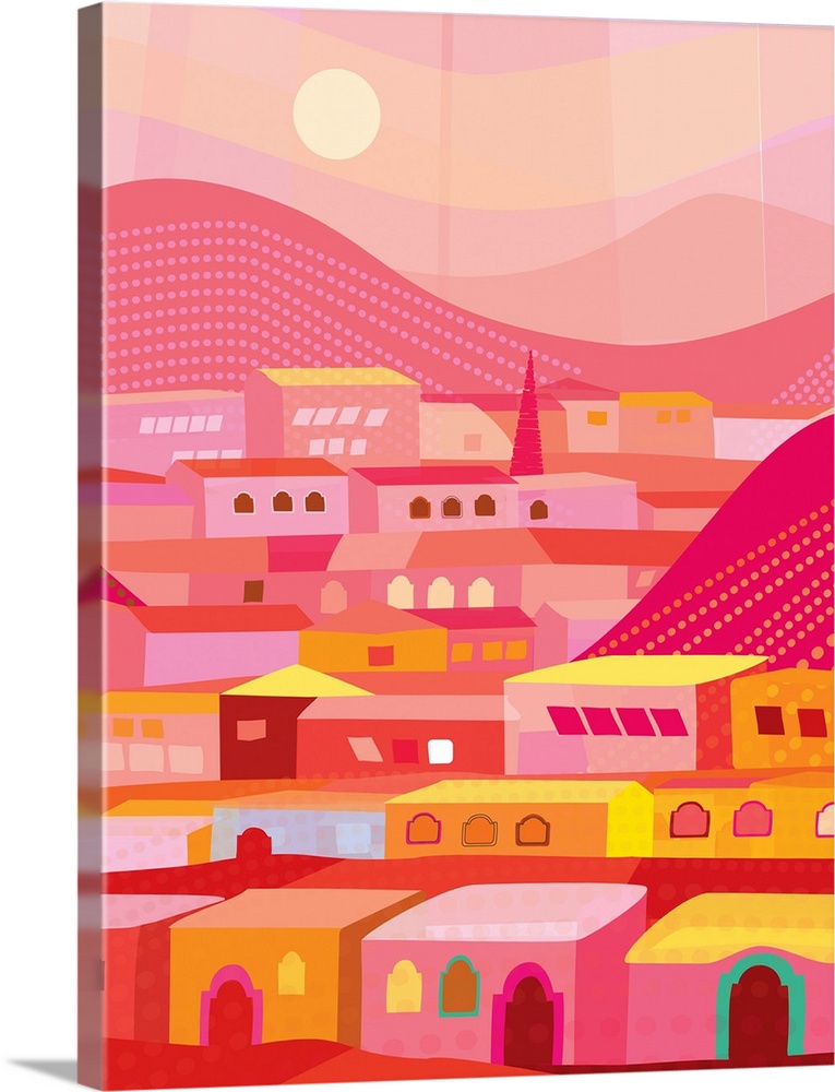 Colorful illustration of the city of San Miguel in the state of Guanajuato in Mexico.