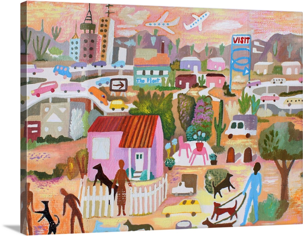 Youthful, dynamic imaginary view of Tucson, Arizona in bright warm colors.