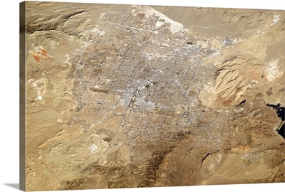 Las Vegas, Nevada, with The Strip visible from orbit, and Lake Mead at far right