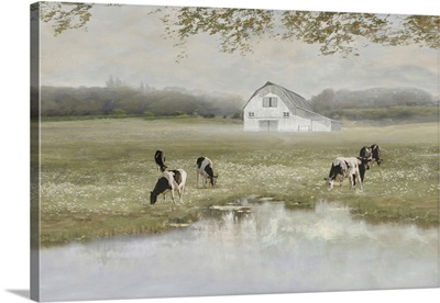 Barn, Pond, And Cows
