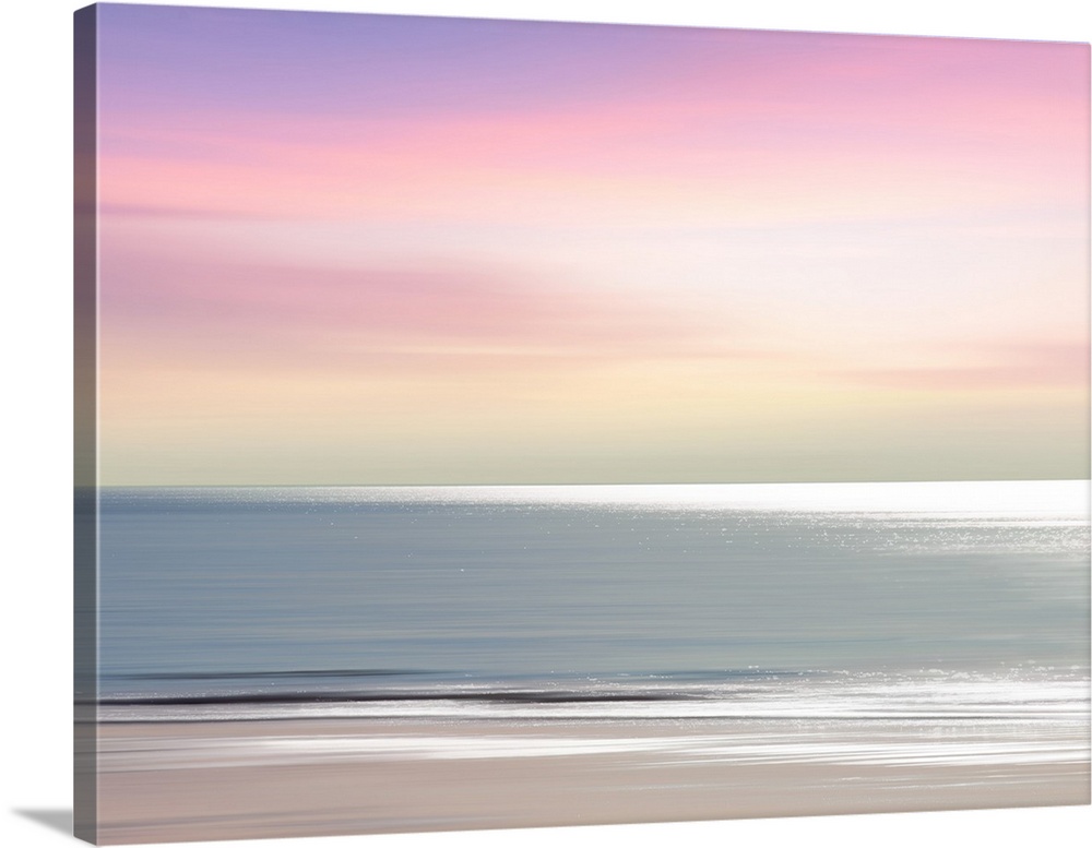 Defocused sunset sky and ocean nature background with blurred panning motion.