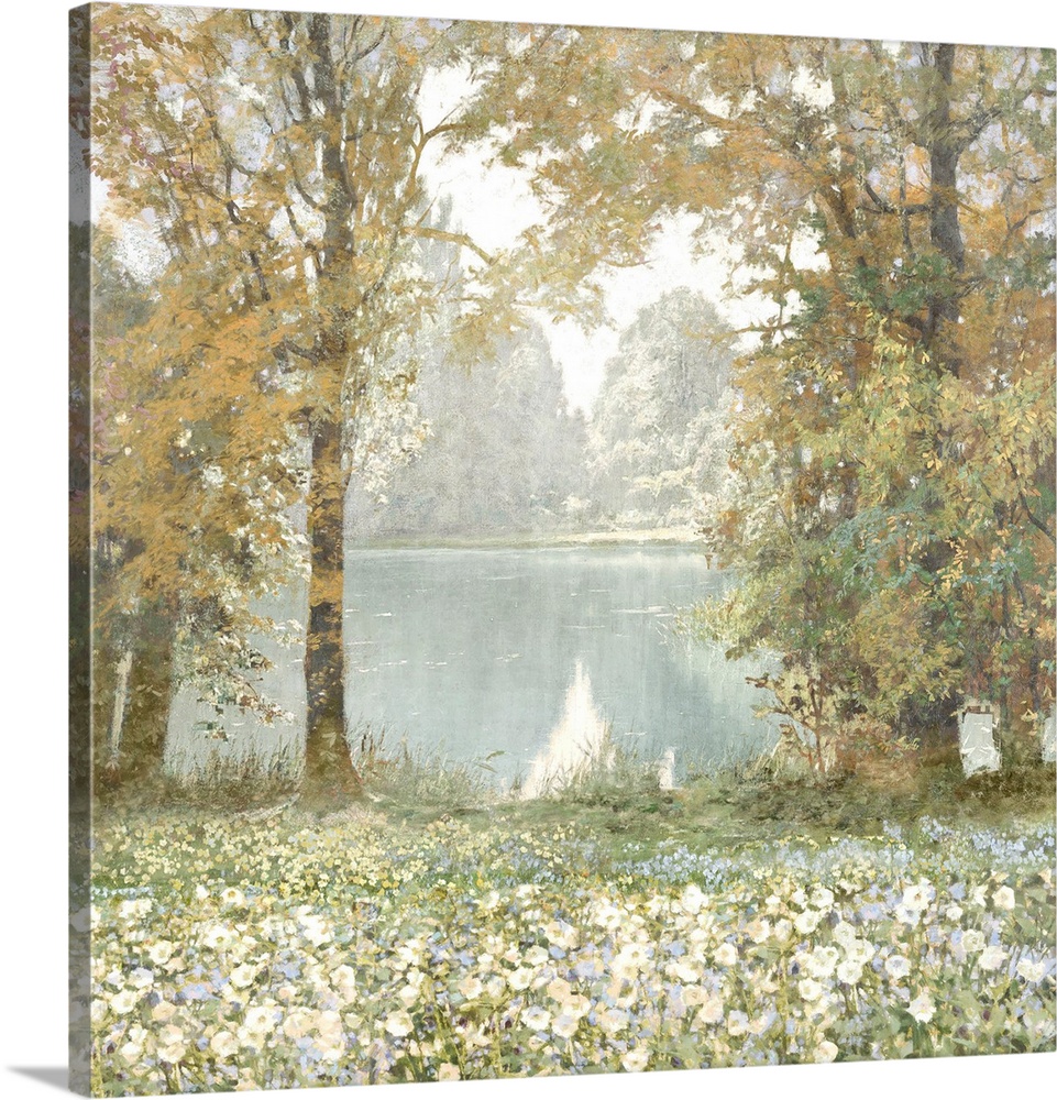 Trees, Flowers, And Pond