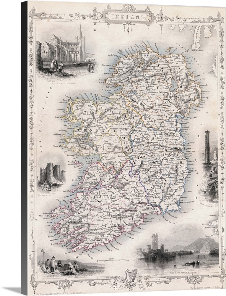 19thCentury Map of Ireland Wall Art, Canvas Prints, Framed Prints, Wall Peels Great Big Canvas