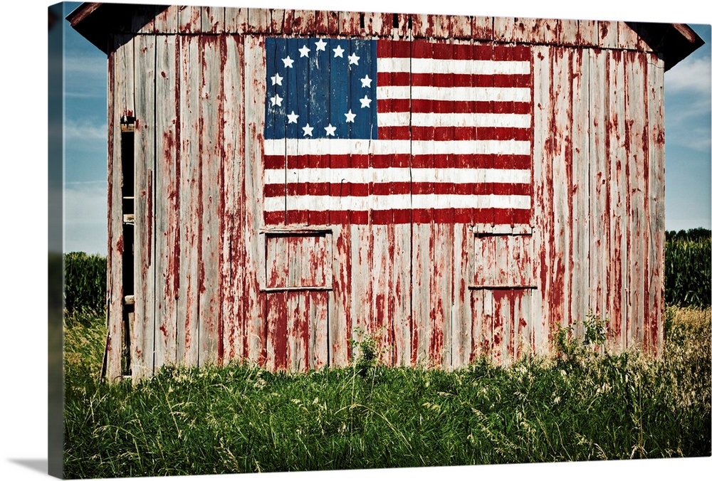 American Flag Painted On Barn Wall Art, Canvas Prints, Framed Prints