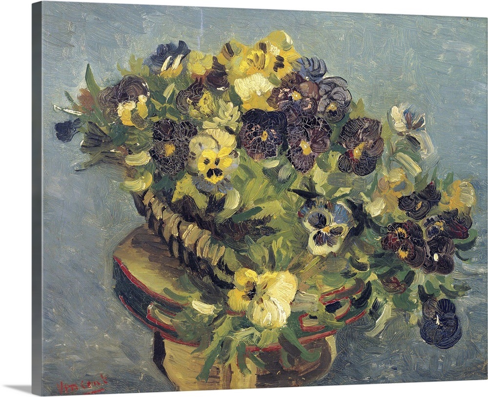 Basket Of Violets On A Table By Vincent Van Gogh Wall Art, Canvas