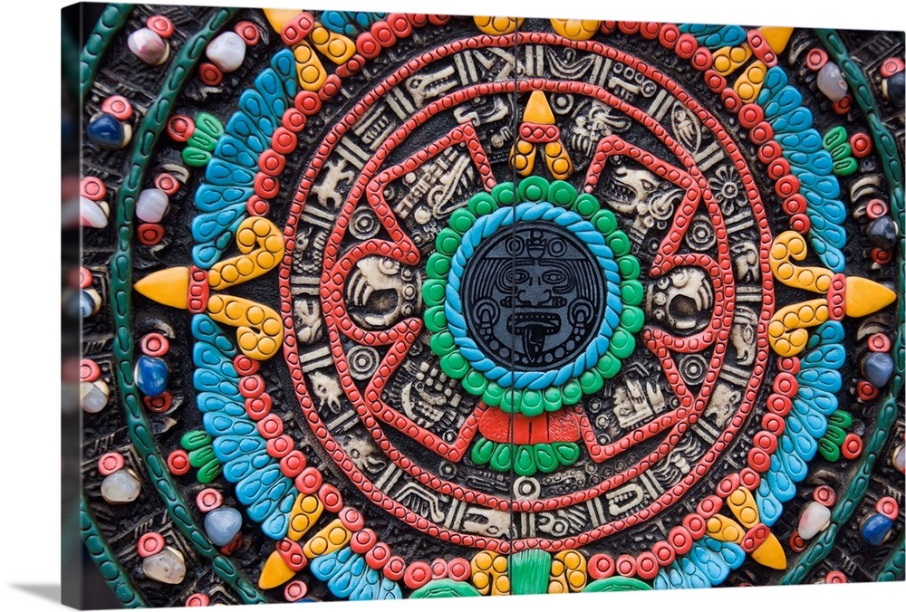 Carved And Painted Aztec Calendar Design