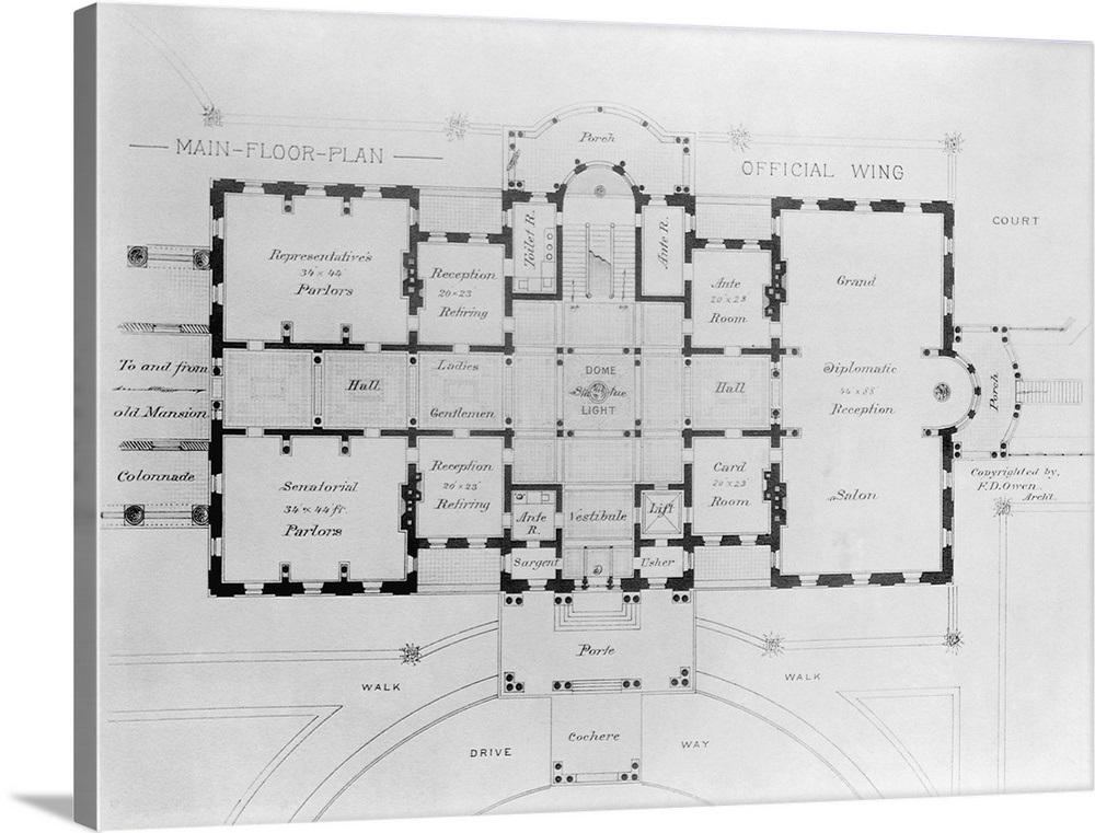 Floor Plan Of The White House Wall Art, Canvas Prints, Framed Prints
