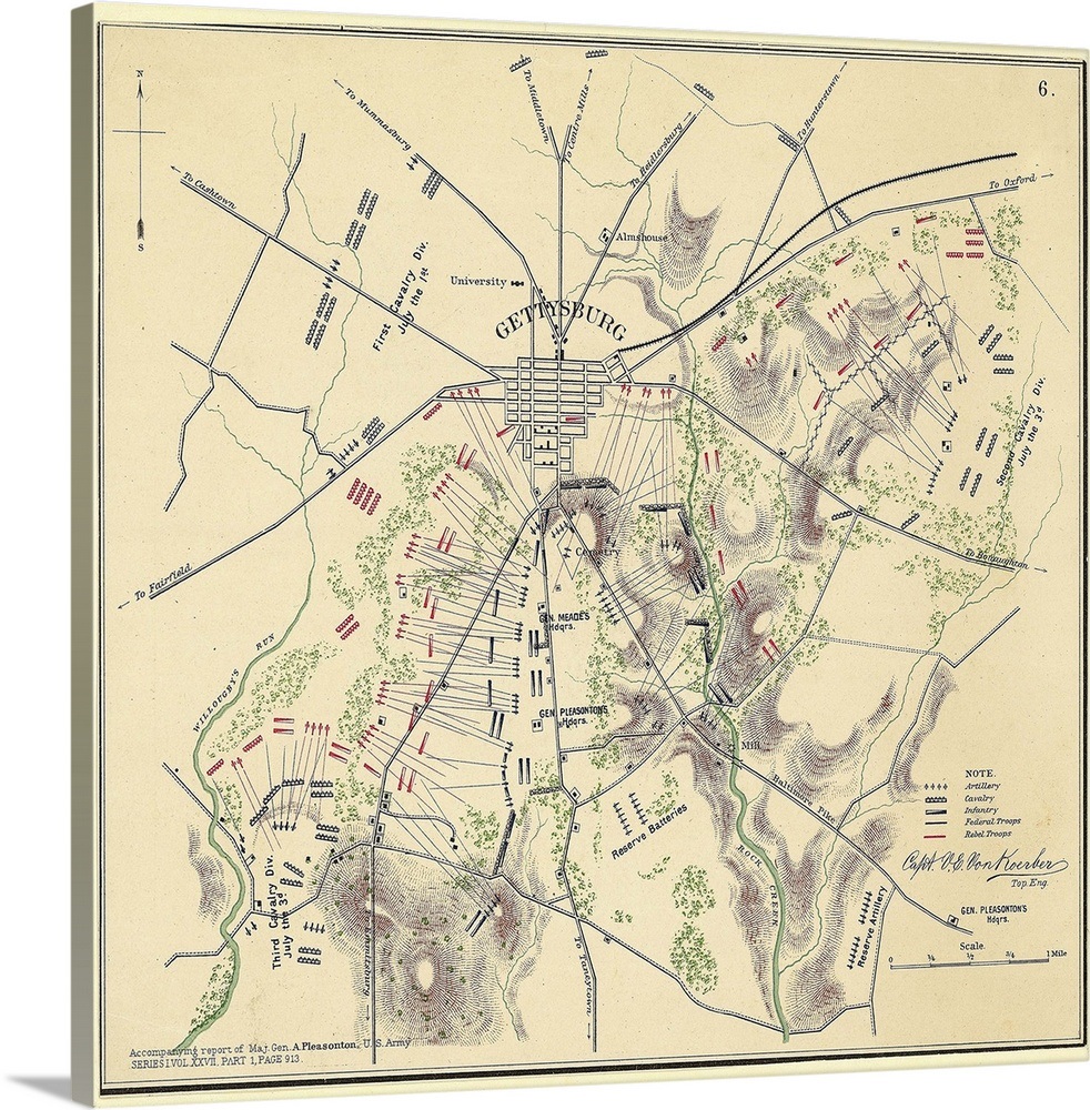 Map Of Gettysburg With Troop Positions Wall Art, Canvas Prints, Framed ...