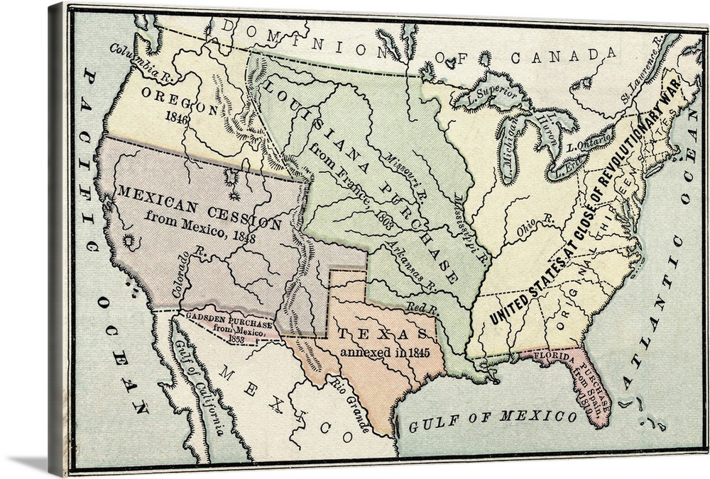 Map of Original Territory and Acquisitions of United States Wall Art ...