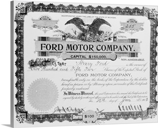 Stock Certificate Owned By Henry Ford Wall Art Canvas Prints