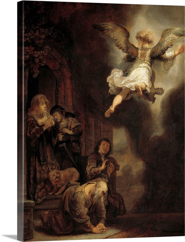 The archangel Raphael leaving the family of Tobias by Rembrandt Wall ...