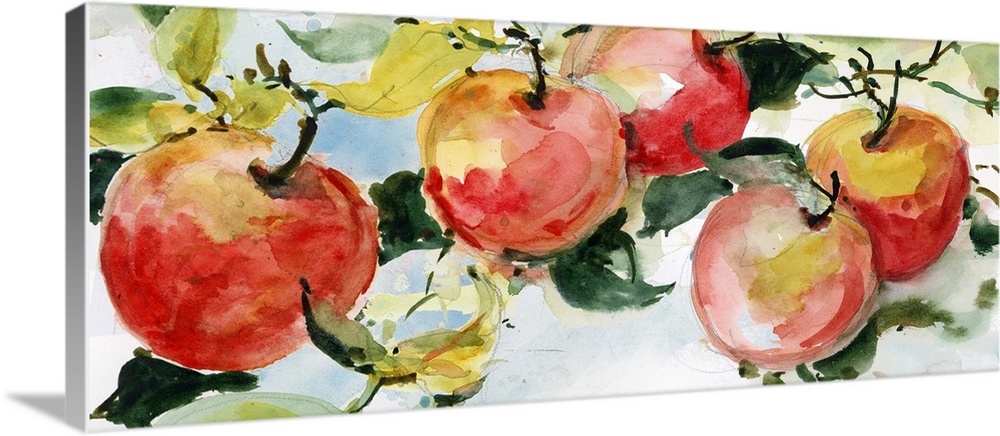 Elegant pears are depicted in a soft watercolor treatment; just lovely.