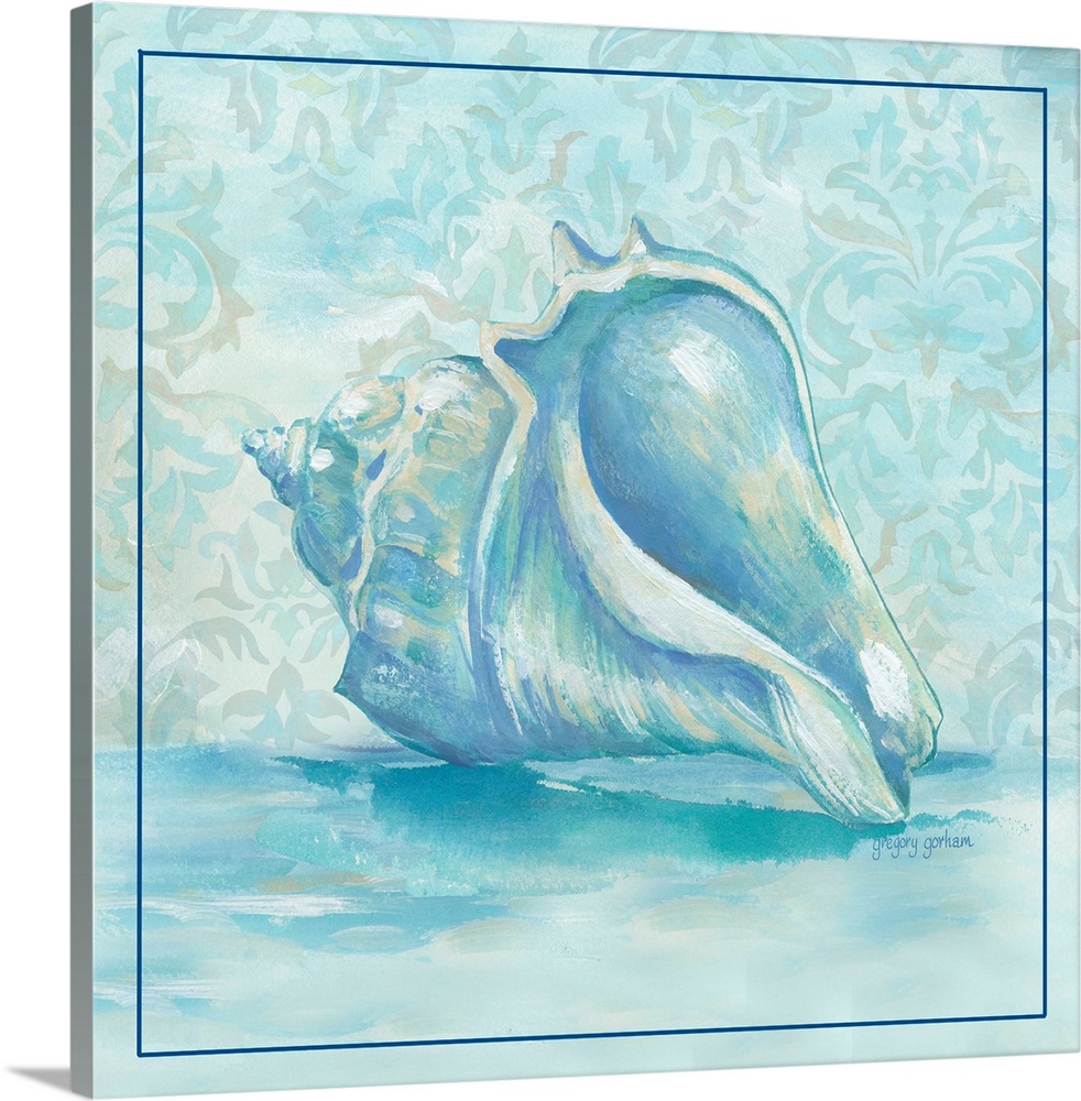 Soothing blue tonal treatment of seashell adds a subtle accent to the home.