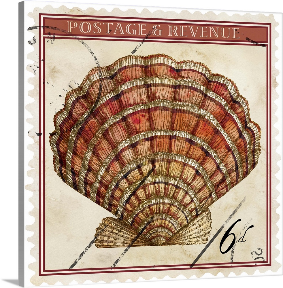 Botanical shell stamp art perfect for den, study, home decor