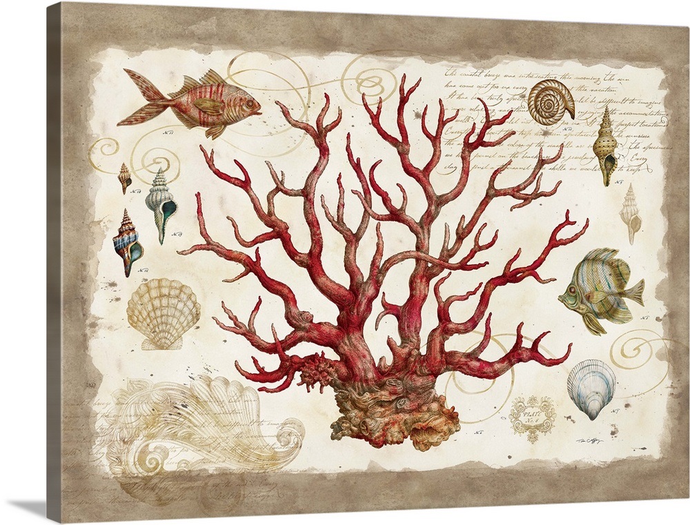 Botanical Coral Wall Art, Canvas Prints, Framed Prints, Wall Peels