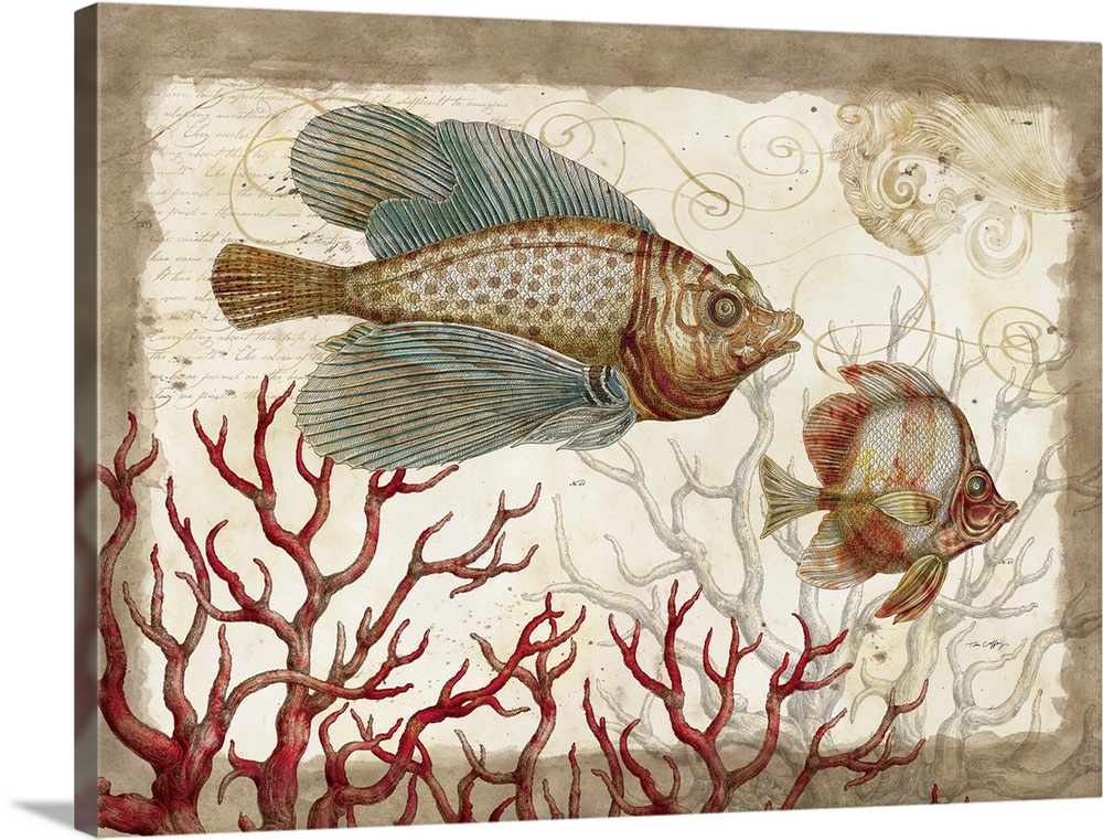 Botanical fish art perfect for den, study, home decor