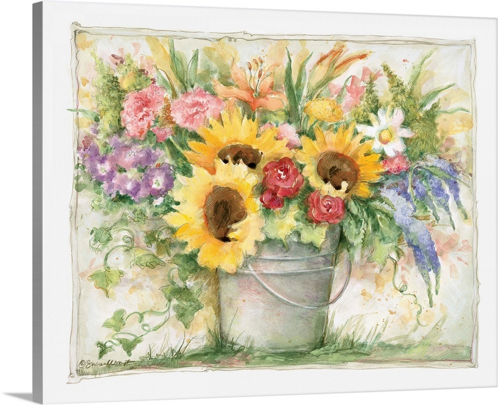 Bucket of Flowers Wall Art, Canvas Prints, Framed Prints, Wall Peels ...