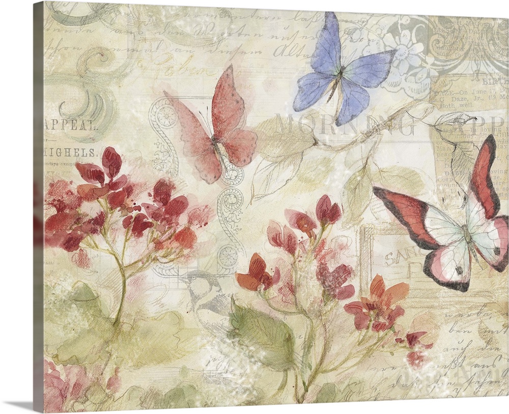 Loose, sketchbook art treatment of beautiful butterflies is lovely for any decor