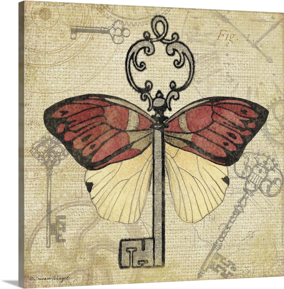 Botanical, steampunk-inspired butterfly art, great for any room and decor
