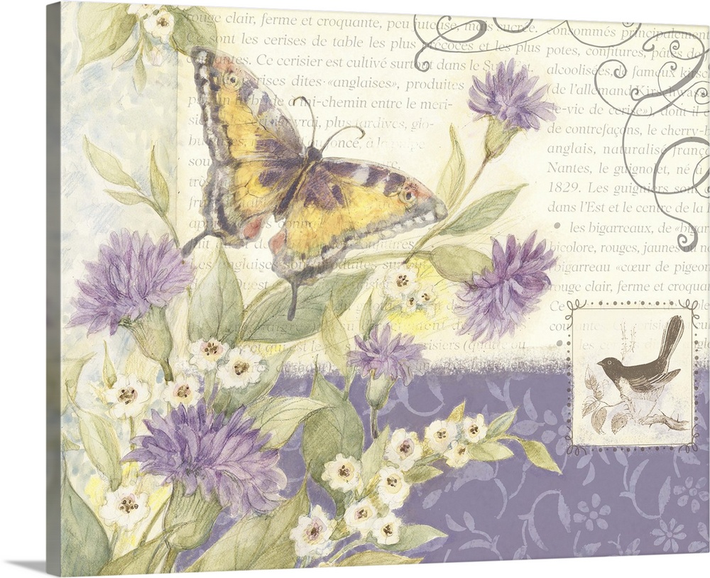 Butterflies and flowers make for beautiful imagery great for den, bedroom, bath and more