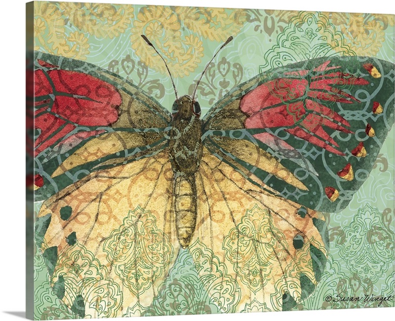 Butterfly With Decorative Wings On Ornate Background | Great Big Canvas