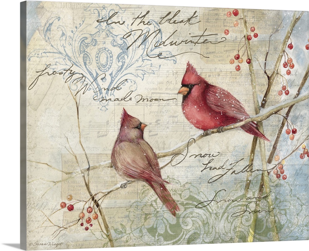 Loose, sketchbook art treatment of the beautiful cardinal is lovely for any decor