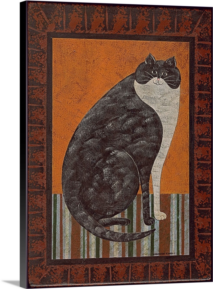 Folk cat on a rug, great for primitive decor style.