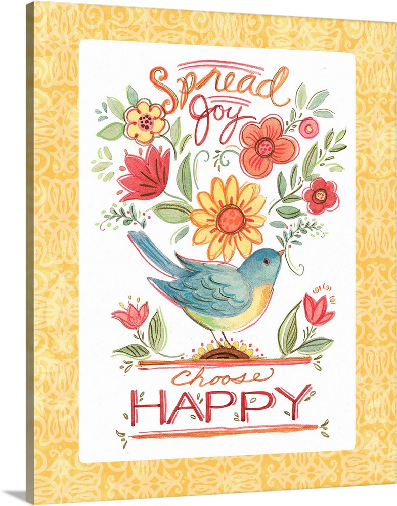 Charming folk-styled art reminds us how to start each day!  Choose Happy!