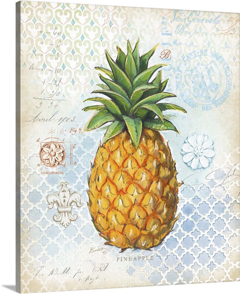 Classic treatment of the lovely pineapple, fine art look for any decor style.