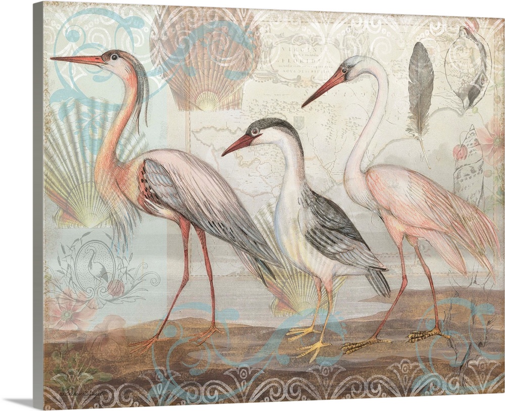 A botanical take on the elegant coastal herons perfect for any room.
