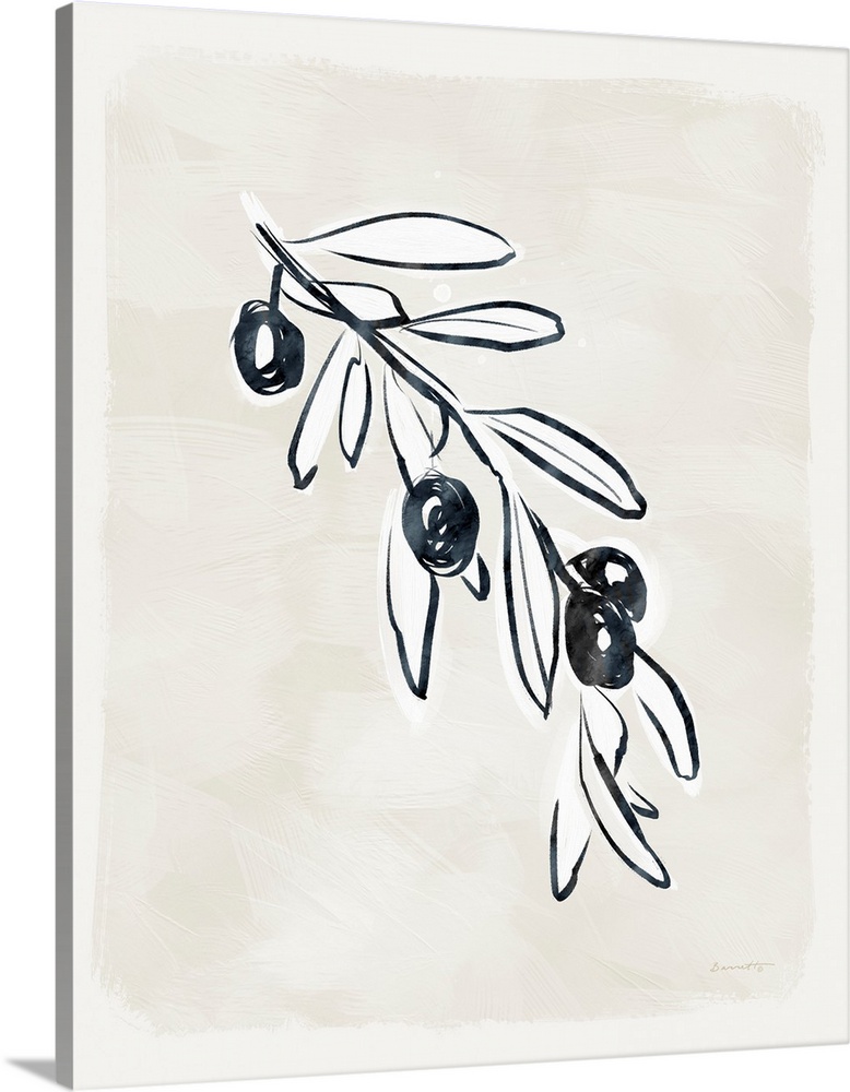 A simple yet elegant botanical rendering of an olive branch makes a strong decor statement.