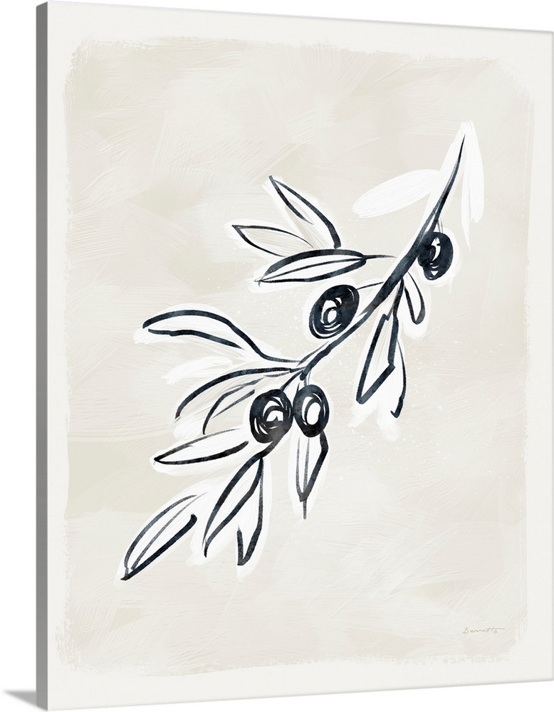 A simple yet elegant botanical rendering of an olive branch makes a strong decor statement.