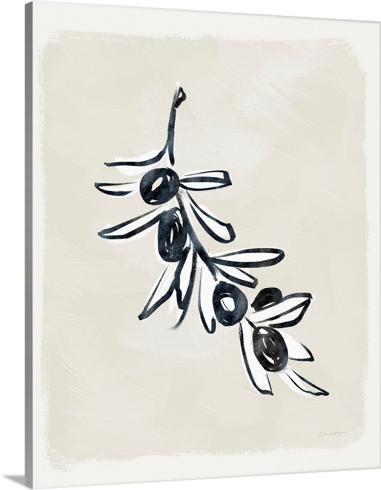 A simple yet elegant botanical rendering of an olive branch makes a strong decor statement.